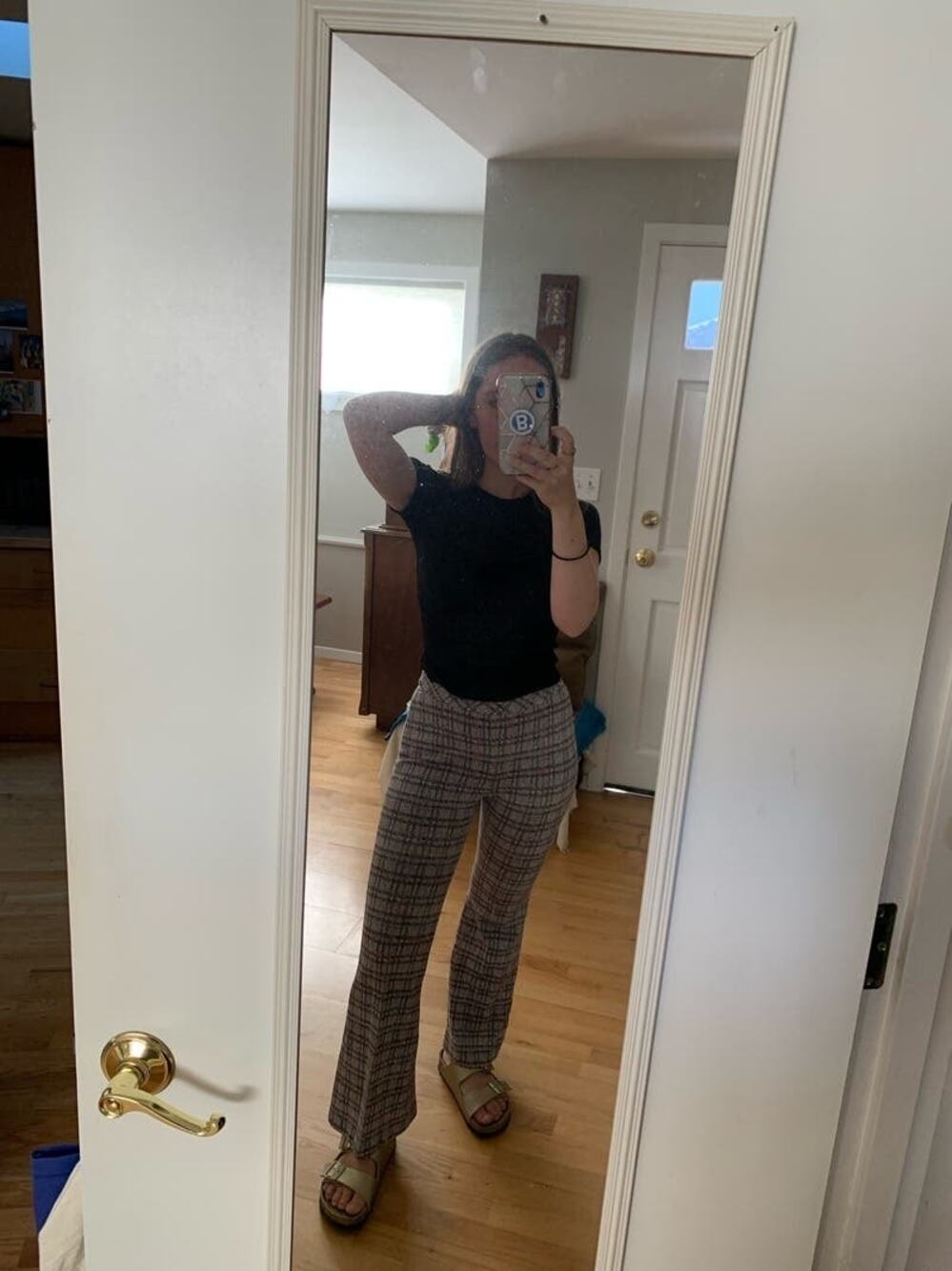 ROSETTA GETTY Poppy Plaid Pull On Flared Hemline Cropped Plaid Pants size Small